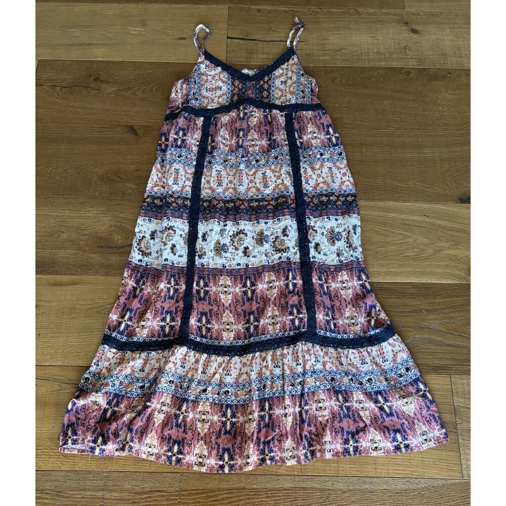Bohemian tiered sundress patchwork floral babydoll mini Empire waist Flowy